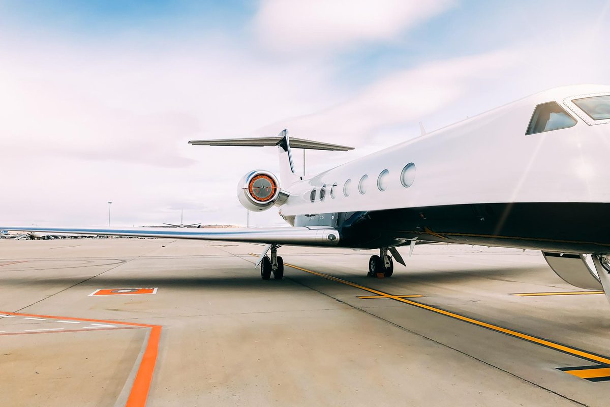 A business jet on the apron in soft light